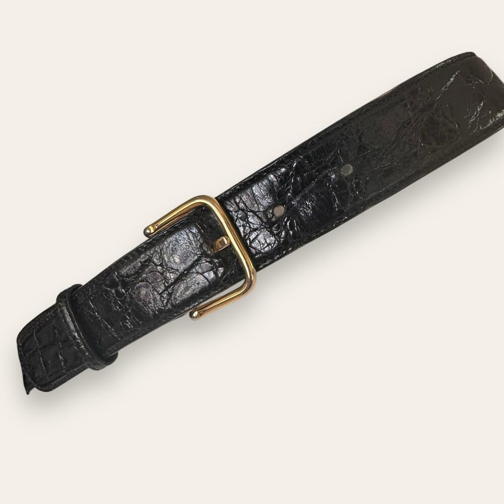 FRATELLI ROSSETTI Black Crocodile gold plated hardware made in Italy size 34